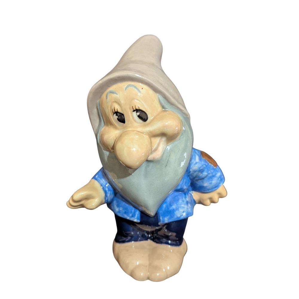 Vintage 1990s Bashful Dwarf Ceramic Hobbyist Figurine 7.5 Inch Blue Tunic